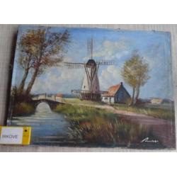 OLIEVERF WITTE MOLEN IN DE POLDER * Gesigneerd *