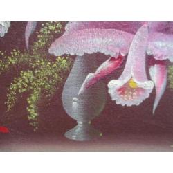 Olie/doek. J. t. Cate. Orchideeën. Oud schilderij.