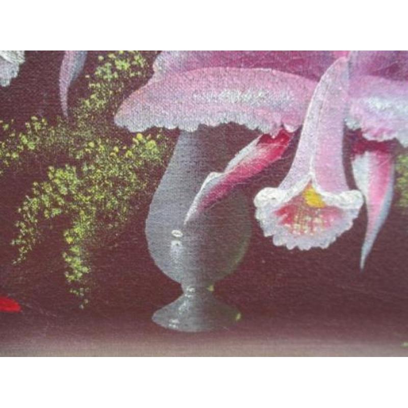 Olie/doek. J. t. Cate. Orchideeën. Oud schilderij.