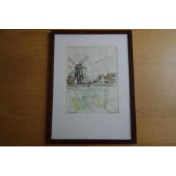 Tekening aquarel D. Fankfort molen Aagtekerke