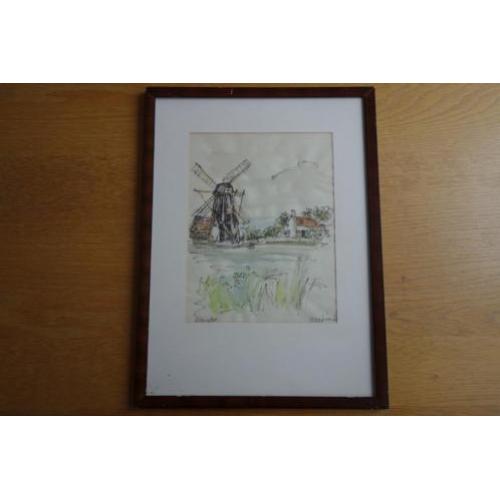Tekening aquarel D. Fankfort molen Aagtekerke