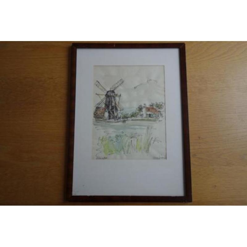 Tekening aquarel D. Fankfort molen Aagtekerke