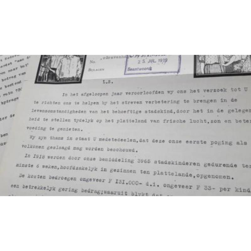 1919, brieven uitzending nederlandsche kinderen naar buiten.