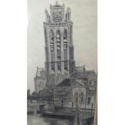 grote originele tekening grote kerk Dordrecht H v d M