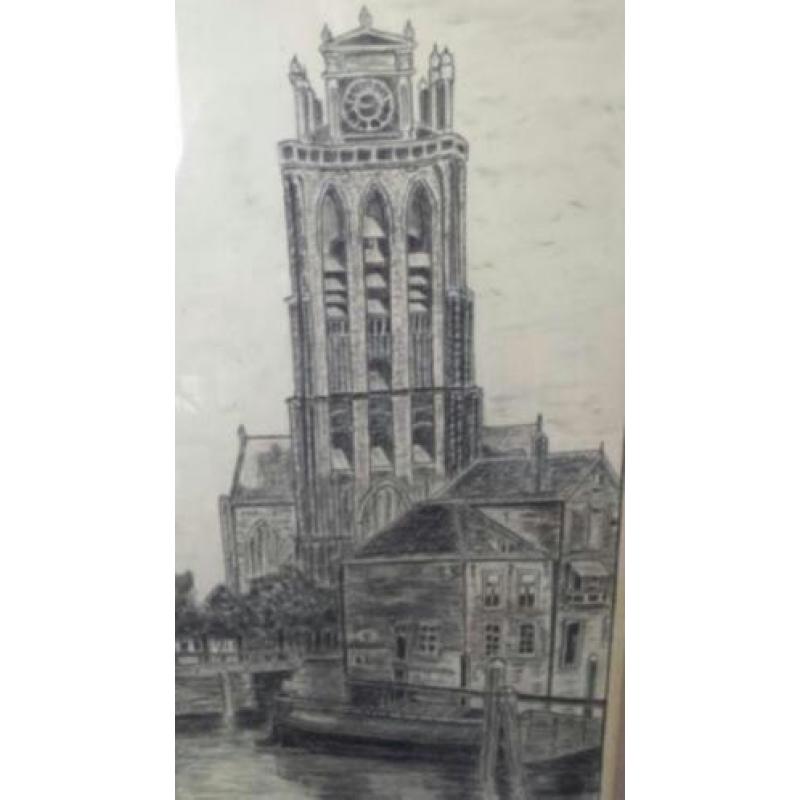 grote originele tekening grote kerk Dordrecht H v d M