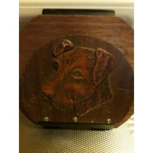 Mooi oud antiek schilderij hout met honden kop