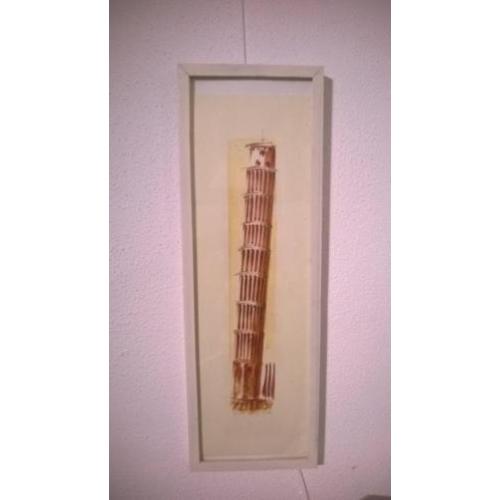 Schilderij van waterverf. De (scheve) toren van Pisa