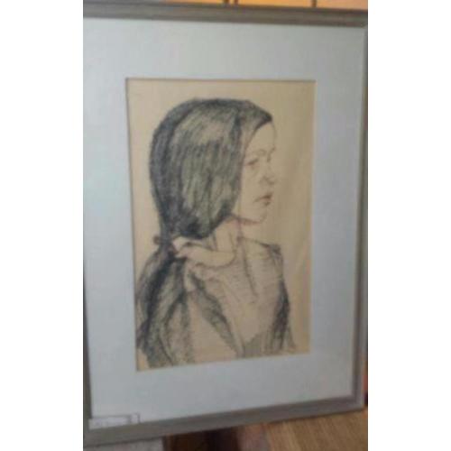 originele tekening meisje Christiane Gorissen Bree 1917-2009