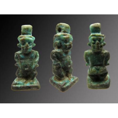 Egyptian faience amulet of Pataikos with double face