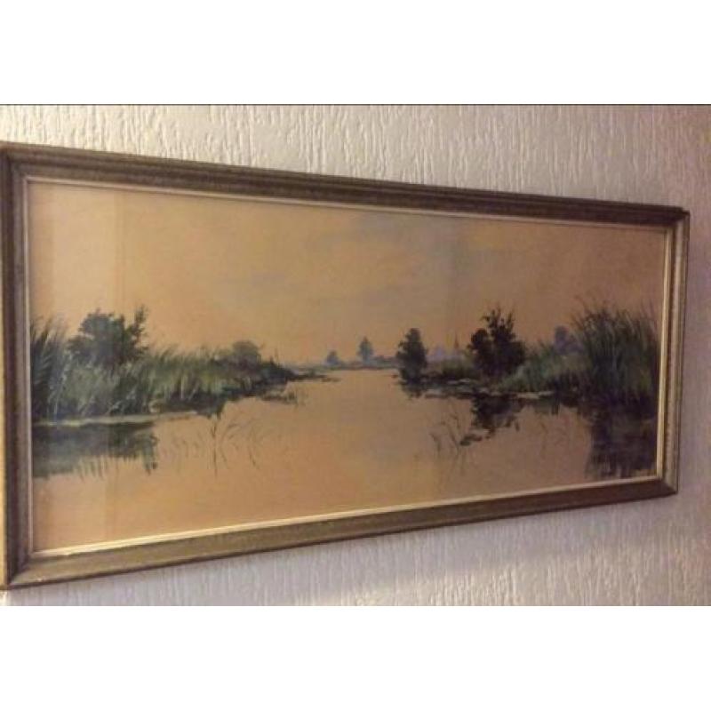 Mooie oude aquarel achter glas
