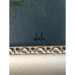Schilderij waterlelies olieverf op doek, J.v.L