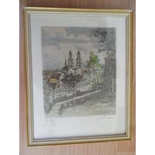 Mooie oude tekening in goudkleurige lijst