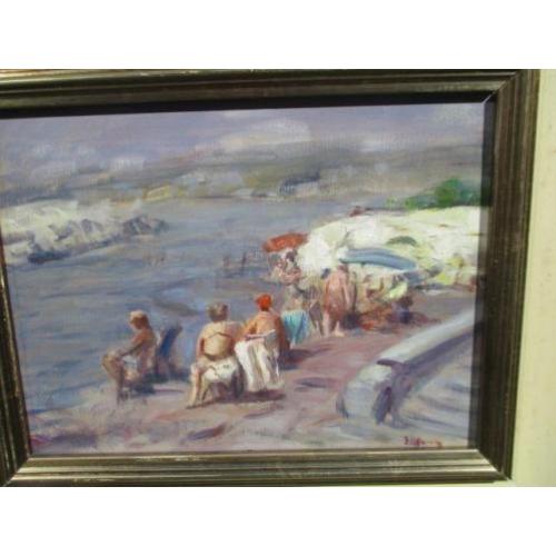 Olie/paneel. Sign. Bagnant al fiume.