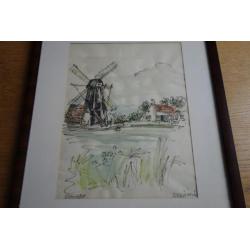 Tekening aquarel D. Fankfort molen Aagtekerke