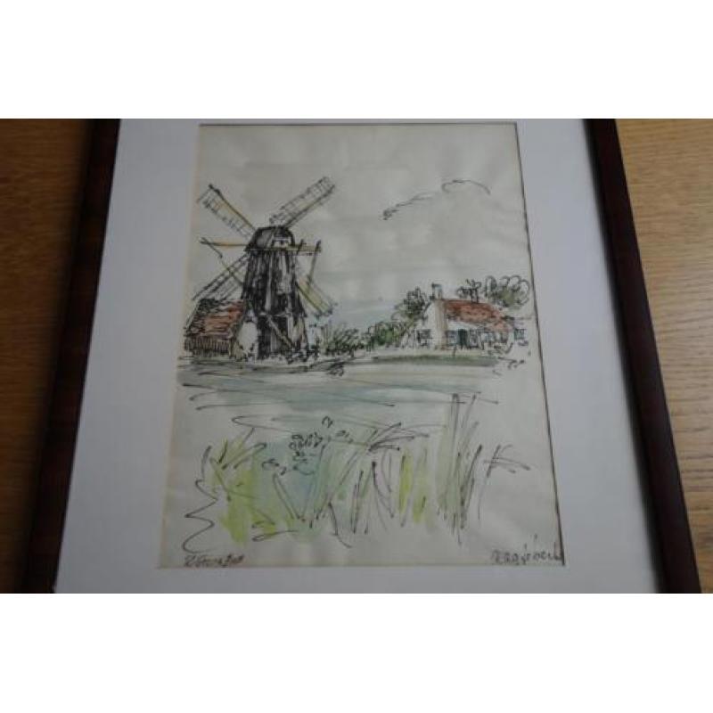 Tekening aquarel D. Fankfort molen Aagtekerke