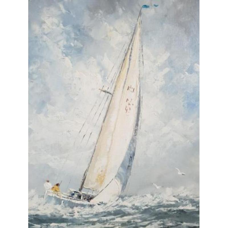 G.J. Ernens (1935-) - Zeilboot op volle zee