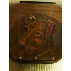 Mooi oud antiek schilderij hout met honden kop
