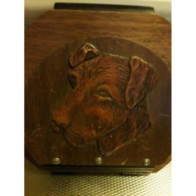 Mooi oud antiek schilderij hout met honden kop