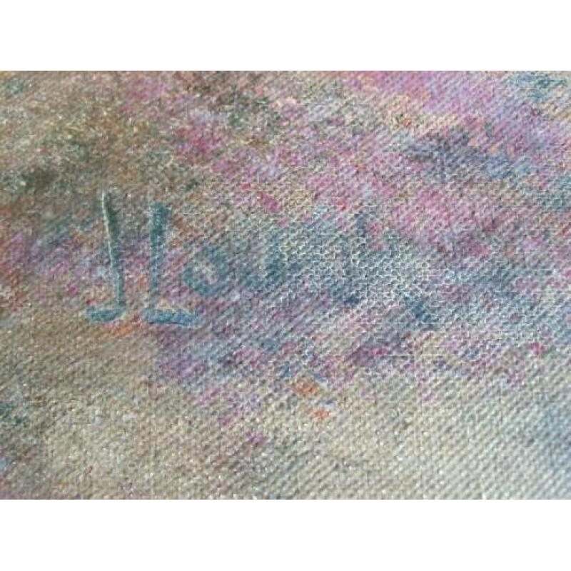 Oud Schilderij plaggenhut op de hei,Olieverf op doek.