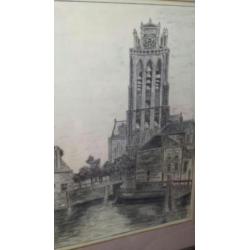grote originele tekening grote kerk Dordrecht H v d M