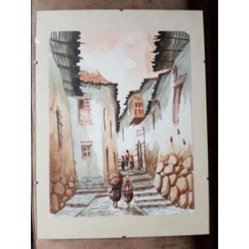 Aquarel mooi Mexicaans dorpsgezicht