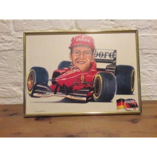 Ets tekening in lijst raceauto 1996 gesigneerd