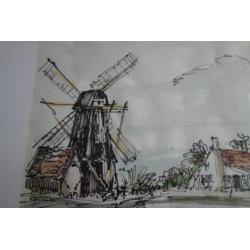 Tekening aquarel D. Fankfort molen Aagtekerke