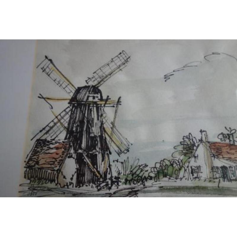 Tekening aquarel D. Fankfort molen Aagtekerke