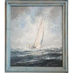 G.J. Ernens (1935-) - Zeilboot op volle zee