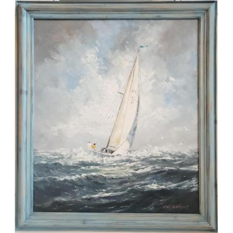 G.J. Ernens (1935-) - Zeilboot op volle zee