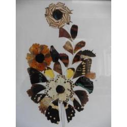 Antiek kunstschilderij bloemen van vleugels van vlinders