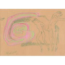 Klaus J van de Locht(1942)Krijttekening"Jaloerse Mino"Ges Ge