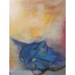Prachtige Tekening meisje met kat poes gesigneerd.