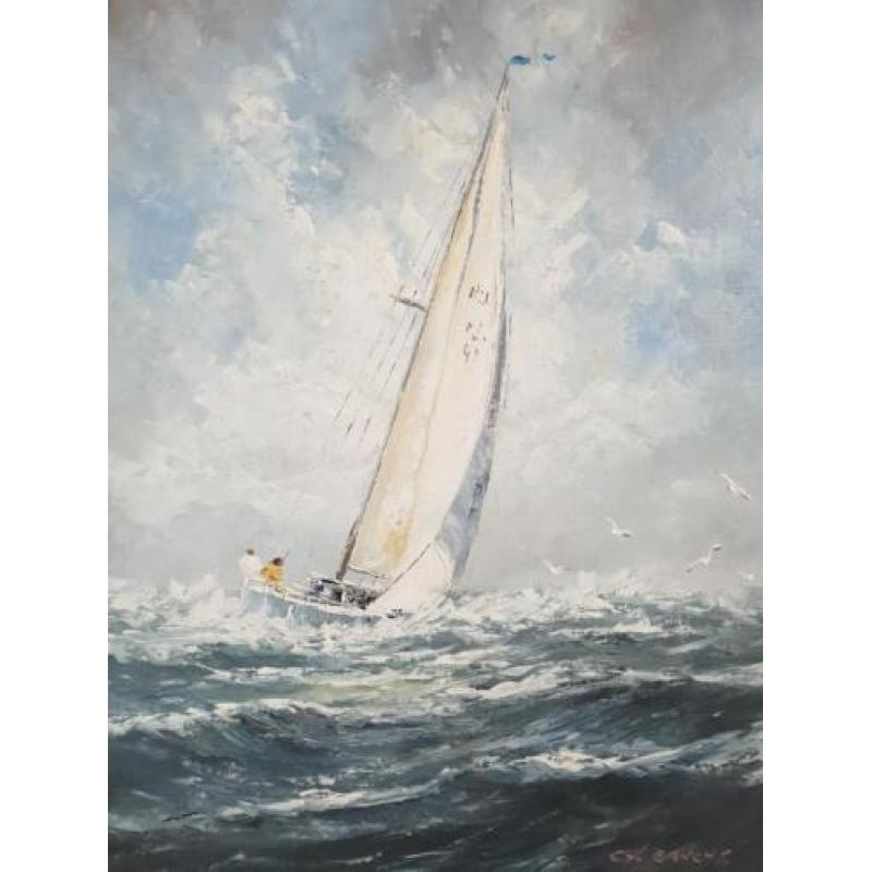 G.J. Ernens (1935-) - Zeilboot op volle zee