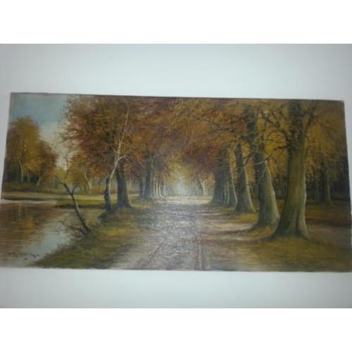 Herfst in het bos olieverf op canvas 80 x 40 cm W. Robbers
