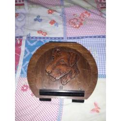 Mooi oud antiek schilderij hout met honden kop