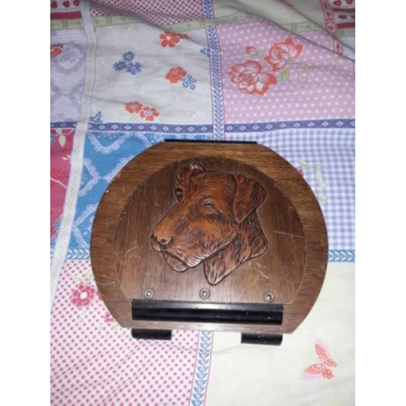 Mooi oud antiek schilderij hout met honden kop
