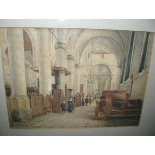 J.P.C. Grolman (1841-1927), kerkinterieur, waterverf papier