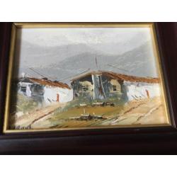 Landschapje olieverf op board linksonder gesign ingelijst
