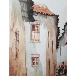 Aquarel mooi Mexicaans dorpsgezicht