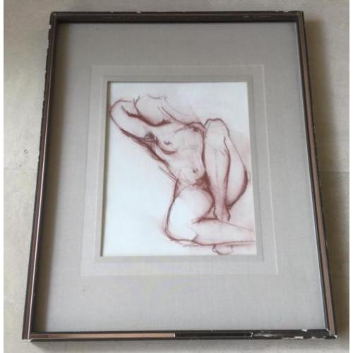 Rood krijttekening vrouwelijk naakt in linnen passe partout