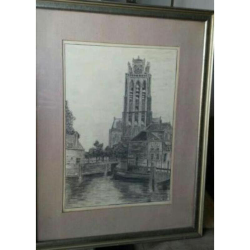 grote originele tekening grote kerk Dordrecht H v d M