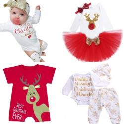 Driedelig kerst setje voor de baby met romper en hoofdband