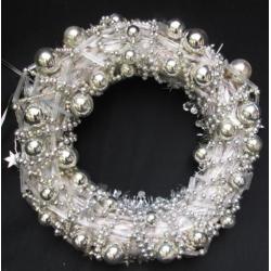 Zilveren Glas Krans Kerst Glazen Kralen & Balletjes 32 cm