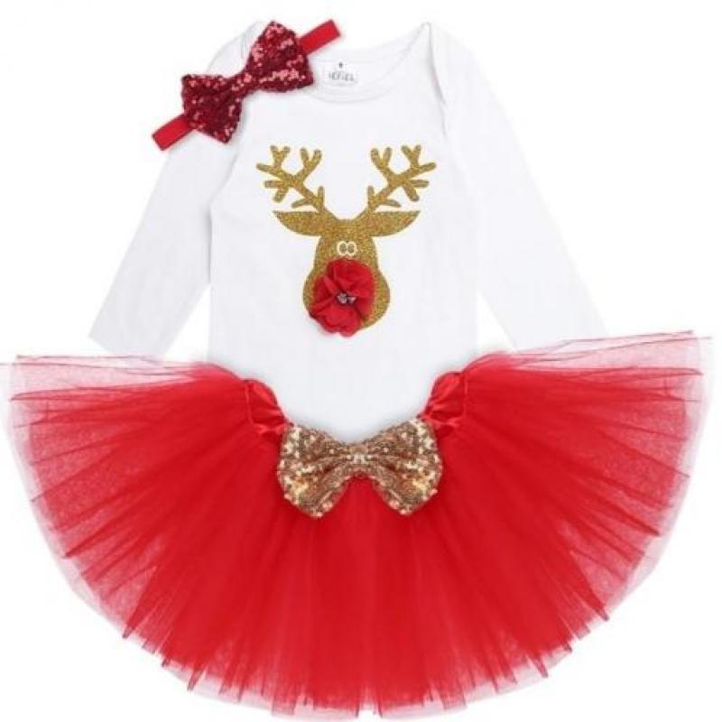 Driedelig kerst setje voor de baby met romper en hoofdband