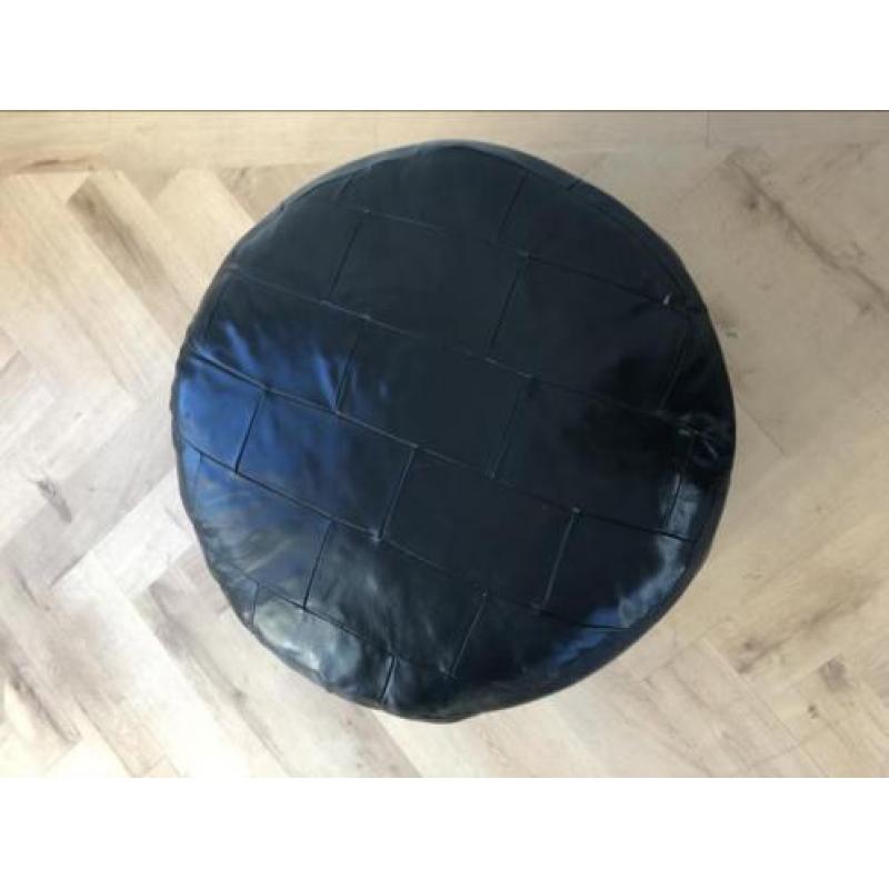 Zwart lederen patchwork poef