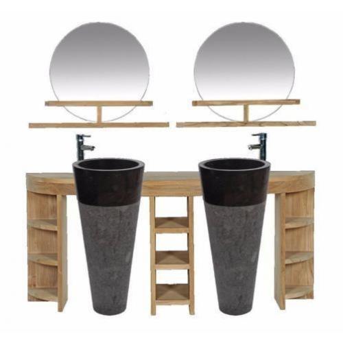 Teak badkamercombinatie nr. 6 Met marmeren waszuilen wasdres