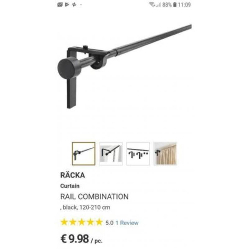 Ikea Racka / Hugad zwart gordijnstokken