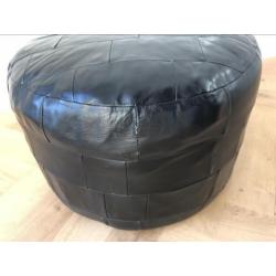 Zwart lederen patchwork poef