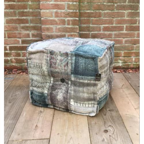 PTMD cotton velvet stool sguare bleu,grey